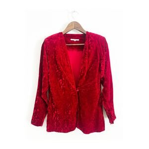 Saint Laurent Rive Gauche Vintage Velvet Single Button Jacket Red 38/ 4/ Small